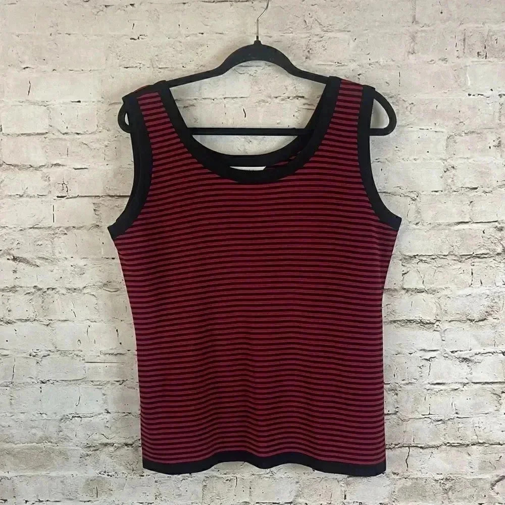 Exclusively Misook Women's Medium Black & Red Striped Knit Tank Top Acrylic M